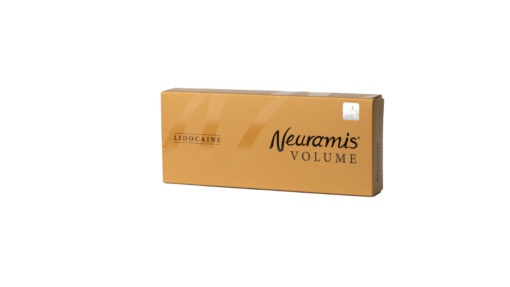 NEURAMIS VOLUME packaging showcasing a premium syringe for volume restoration and facial contouring.