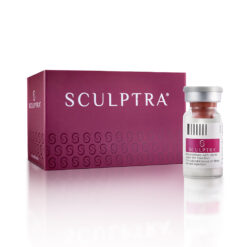 Sculptra facial injectable vial for collagen restoration and youthful appearance.